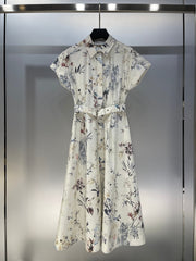 Lapel Long Dress with Small Flying Sleeves