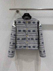 25Fw early autumn new striped logo jacquard single-breasted round collar jacket
