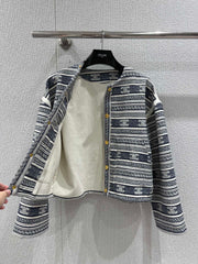 25Fw early autumn new striped logo jacquard single-breasted round collar jacket