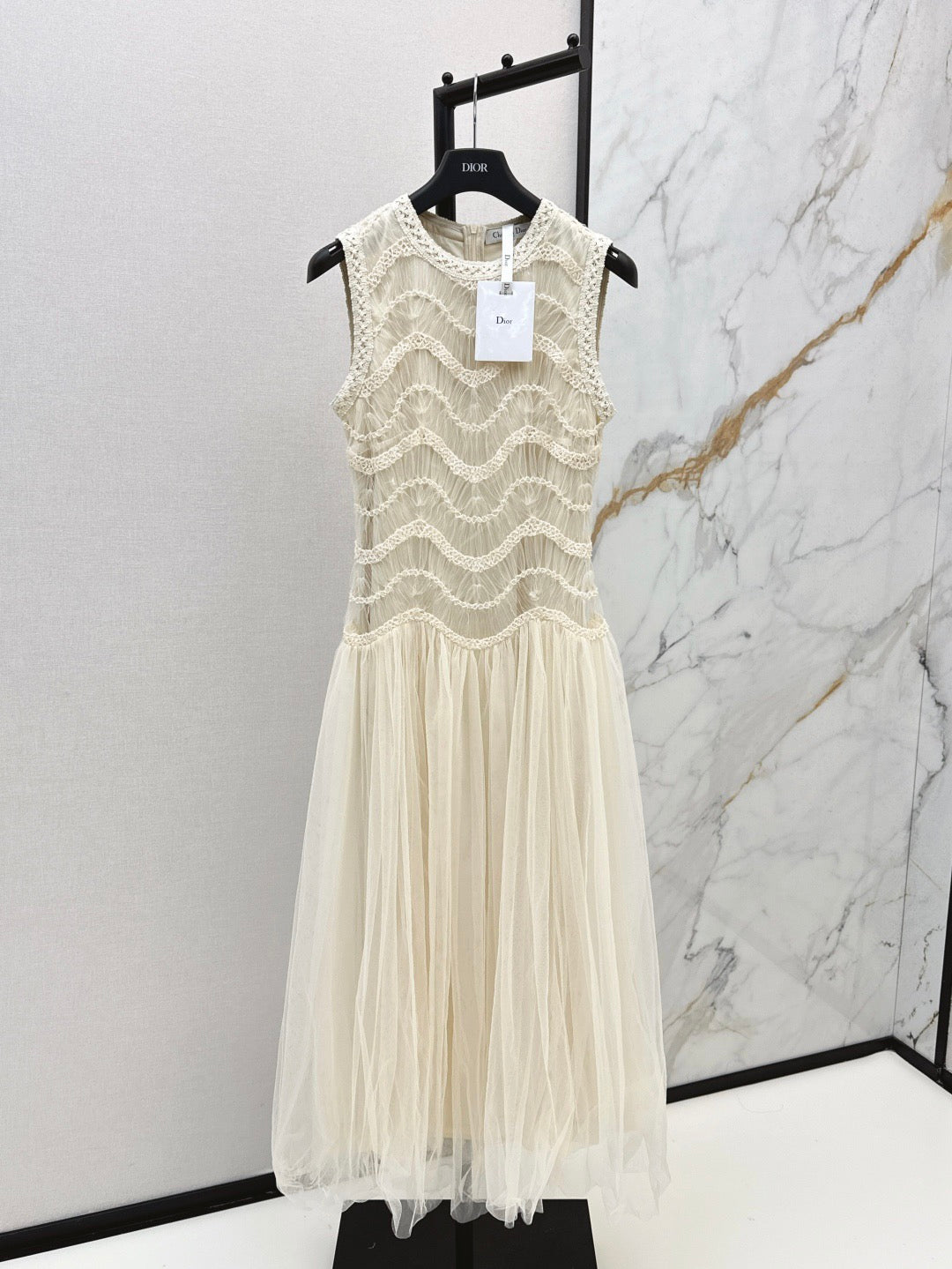 C 25Ss Spring and Summer Latest Heavy Weaving Lace Splicing Tulle Dress