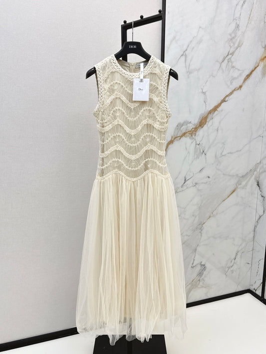 C 25Ss Spring and Summer Latest Heavy Weaving Lace Splicing Tulle Dress