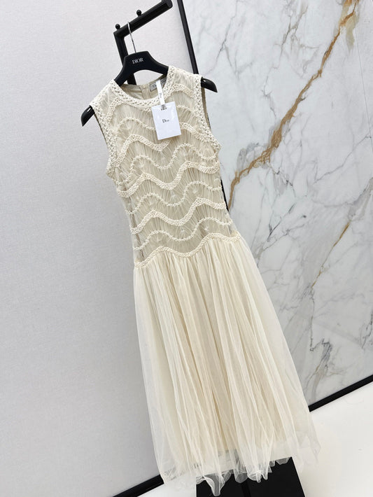C 25Ss Spring and Summer Latest Heavy Weaving Lace Splicing Tulle Dress