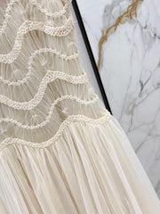 C 25Ss Spring and Summer Latest Heavy Weaving Lace Splicing Tulle Dress