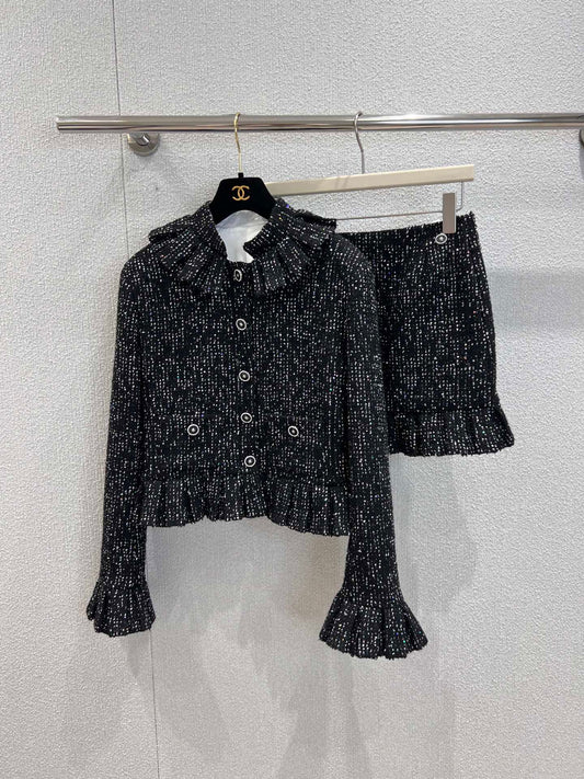 French palace style sequined ruffled jacket + skirt