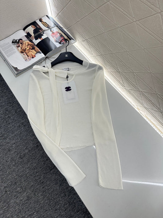 off-shoulder tie knit top