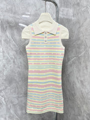 Contrast color lettering striped lapel vest dress
