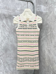 Contrast color lettering striped lapel vest dress
