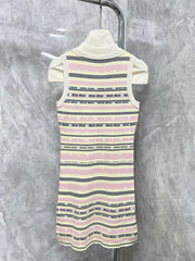 Contrast color lettering striped lapel vest dress