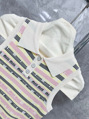 Contrast color lettering striped lapel vest dress
