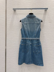 Banded hem gradient denim vest dress