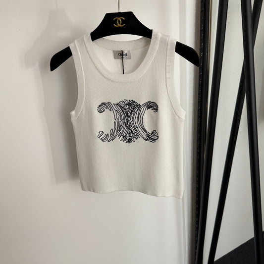 Sketch embroidered slim-fit knit vest