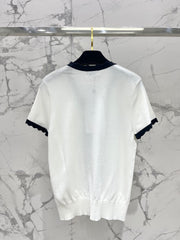 Bow colorblock V-neck knitted cardigan