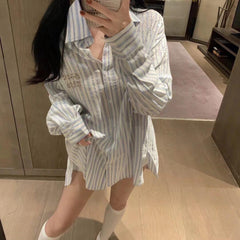 Drop Shoulder Rhinestone Stripe Shirt