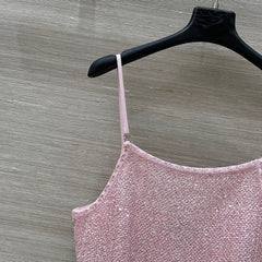 Pink Lurex Knit Camisole with Ruffled Hem