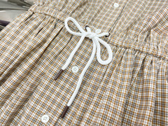 Plaid Shirt Dress with Contrast Collar & Drawstring Waist
