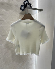 Lace-Accented Knit Tops + Tailored Taupe Pleated Skirt Set