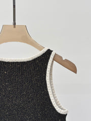 Black & White Tweed-Knit Tank with Metallic Flecks