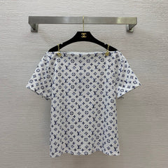 Monogram Off-Shoulder Top with Chain Hardware