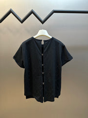 Black Crewneck Tee with Rhinestone Quilting & Back Hardware