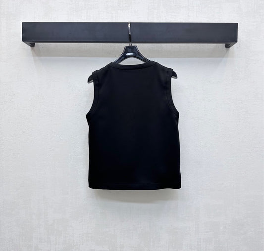 Sleeveless Satin Top with Ornate Gold Buttons