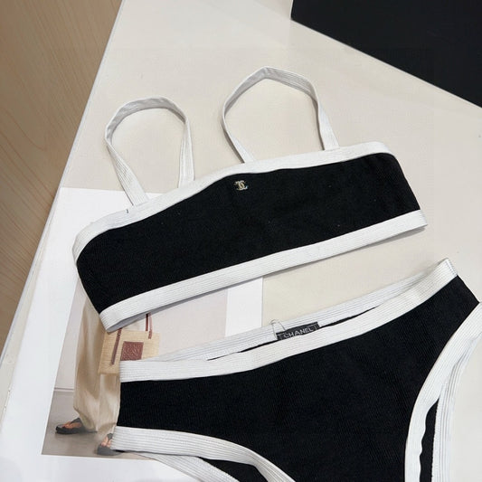 Black & White Ribbed Bikini with Convertible Hardware