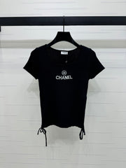 Ribbed Logo Tees with Side Drawstrings