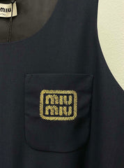 Navy Blue Sleeveless Dress with Belt