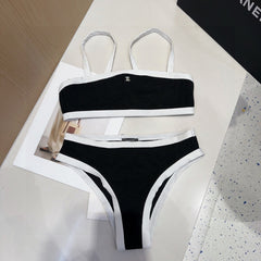 Black & White Ribbed Bikini with Convertible Hardware