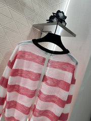 striped knitted long-sleeved cardigan