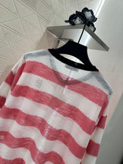 striped knitted long-sleeved cardigan