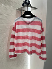 striped knitted long-sleeved cardigan