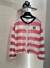 striped knitted long-sleeved cardigan