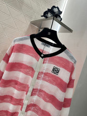 striped knitted long-sleeved cardigan
