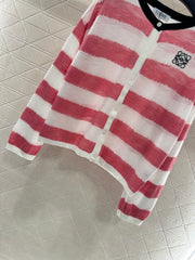 striped knitted long-sleeved cardigan
