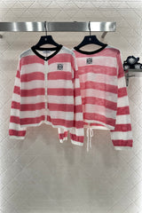 striped knitted long-sleeved cardigan