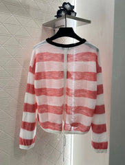 striped knitted long-sleeved cardigan