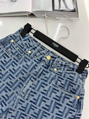 Printed denim shorts